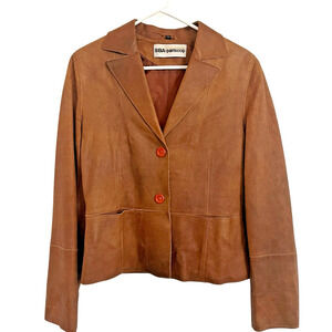 BIBA ParisCop Leather Blazer Jacket Women Size S M Vintage Cognac Lined Retro